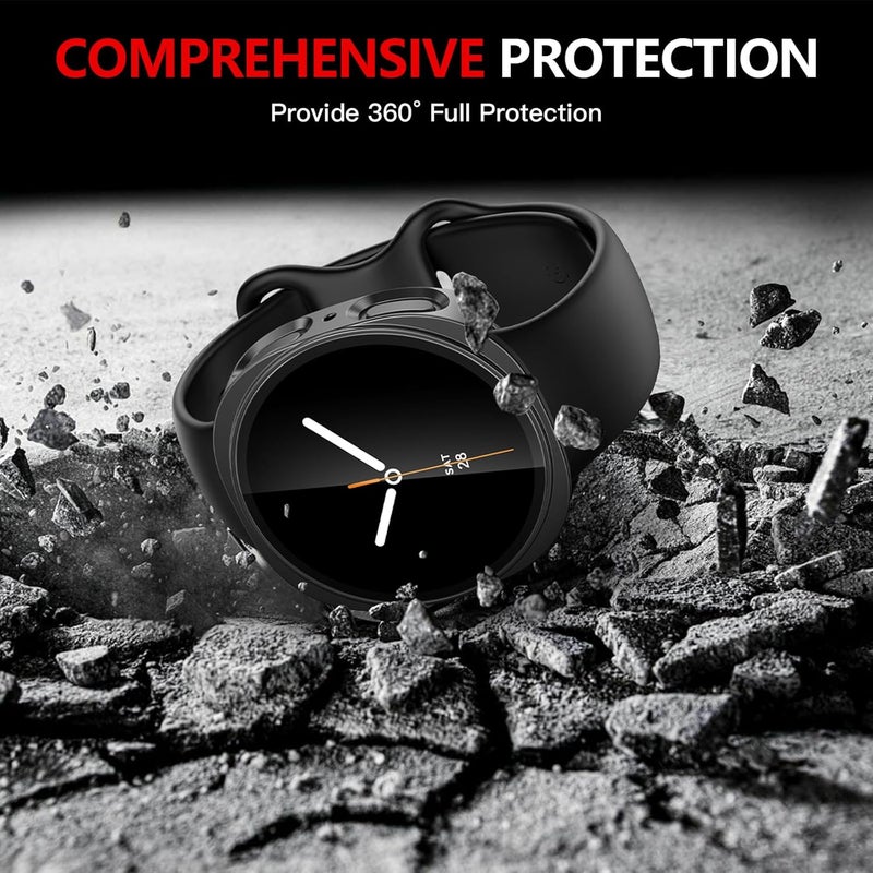 Misxi 2-Pack Hard PC Case with Tempered Glass Screen Protector for Samsung Galaxy Watch 8 44mm, Overall Protection Anti-Slip Scratch-Resistant Cover for Galaxy Watch8, Black - Image 4